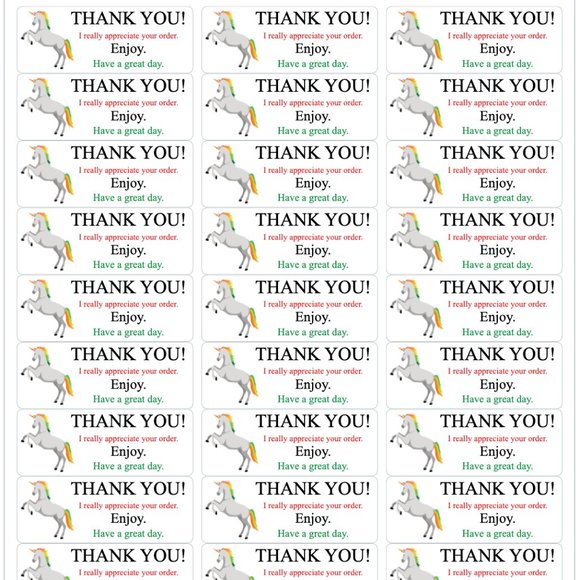 Unicorn Thank You Stickers Order Shipping Labels Posh Shop Box Label Sticker - Picture 2 of 3